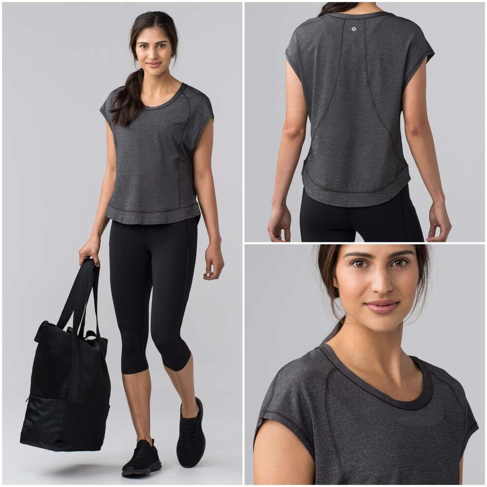 Lululemon Pace Perfect Short Sleeve Top 12 Heathered Black Gray Running Shirt